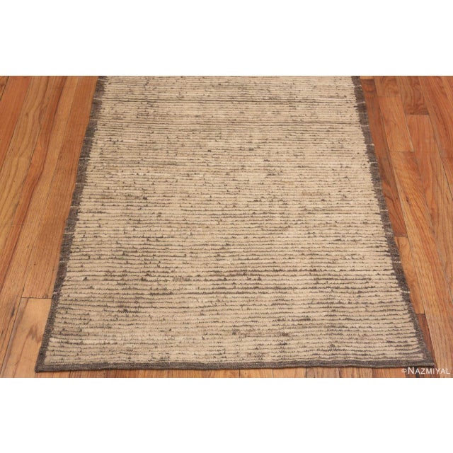 Modern Nazmiyal Collection Solid Ivory Cream Color Modern Runner Rug For Sale - Image 3 of 6