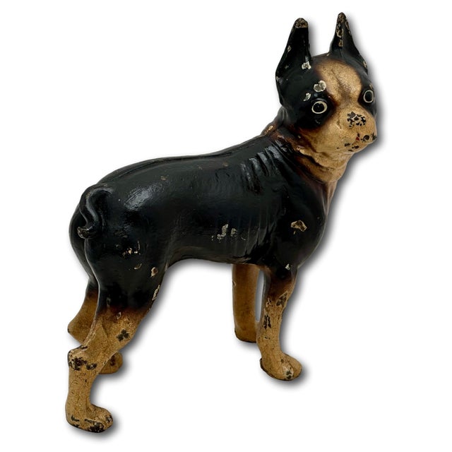 Hubley Manufacturing Company Hard 2 Find Vintage 1930s Hubley Manufacturing Co. Brown Painted Boston Terrier Cast Iron Dog Doorstop For Sale - Image 4 of 18