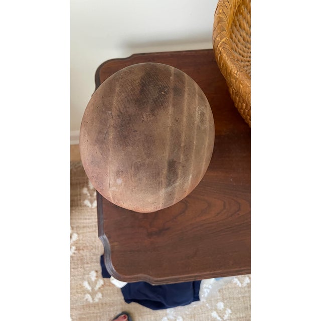 Rustic Antique Primitive Turned Wood Rotating Hat/Wig Display Stand Form Block For Sale - Image 3 of 8