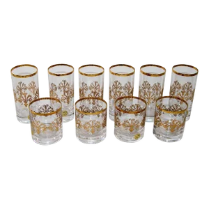 Murano Alfa & Omega Crystal Drinking Glasses Set of 10 Luxury Barware 24 Kt Gold