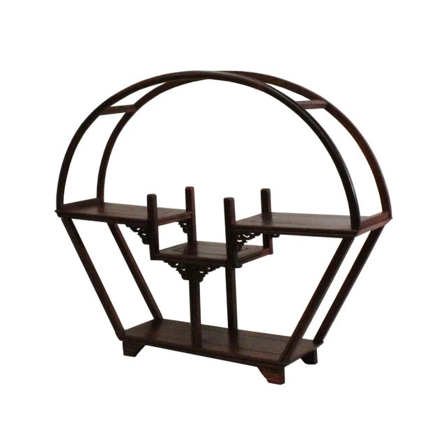 2010s Chinese Oriental Brown Wood Arch Cone Small Curio Display Stand For Sale - Image 5 of 10