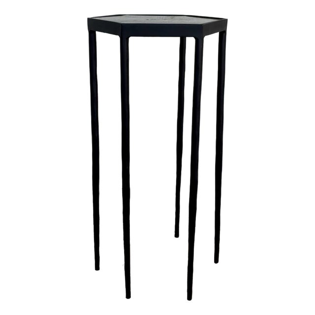Modern Iron and Black Stone Hexagonal Aviary Drinks Table For Sale