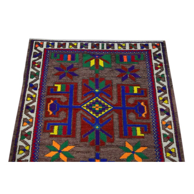 1960s Purple Colorful Geometric Design Handwoven Wool Vintage Turkish Runner 3' X 12'6" For Sale - Image 4 of 6