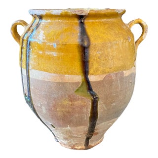 French Large Confit Pot With Yellow Glaze From the 19th Century #7939 For Sale