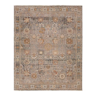 Modern Tabriz Style Wool Rug – Hand-Knotted Transition in Gray, Ochre & Taupe For Sale