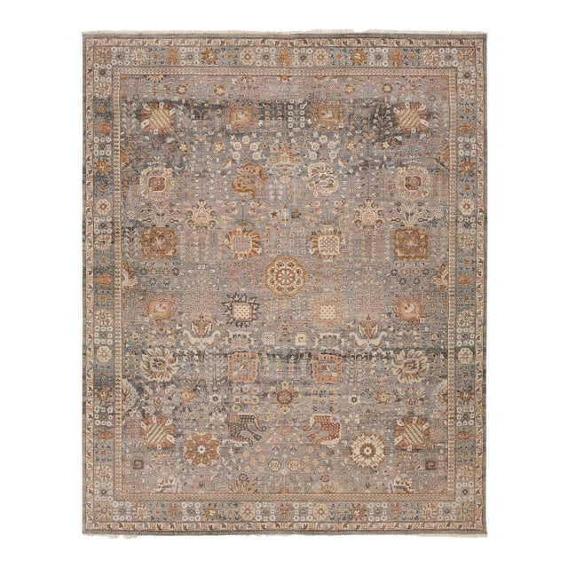 Modern Tabriz Style Wool Rug – Hand-Knotted Transition in Gray, Ochre & Taupe For Sale