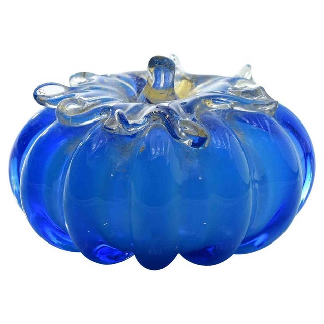 1970s Vintage Art Glass Blue Pumpkin-Shaped Glass Bowl, Italy, 1970s For Sale - Image 5 of 5