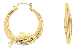 Polished Dolphin Gold Hoops 14k Yellow Gold, 2 Pieces