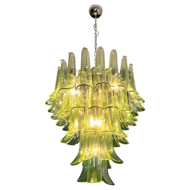 Nickel and Green Murano Glass Chandeliers, 1990s, Set of 2 For Sale - Image 3 of 16