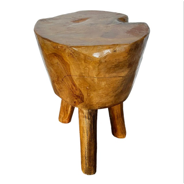 Wood Mid 20th Century French Burlwood Live Edge Stool For Sale - Image 7 of 11