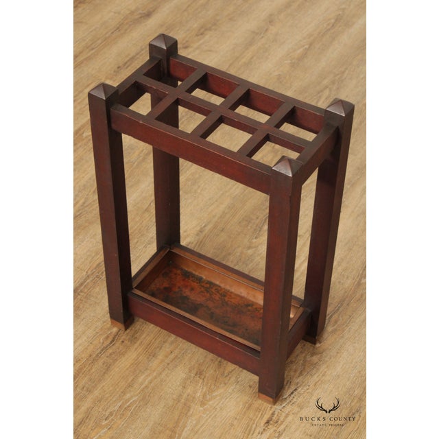 High Quality Antique Early 20th Century Mission Style Mahogany Umbrella Stand with Copper Lined Bottom