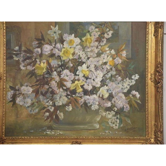 Spring Flowers, 1950s, Oil on Canvas, Glass, Framed For Sale - Image 3 of 9
