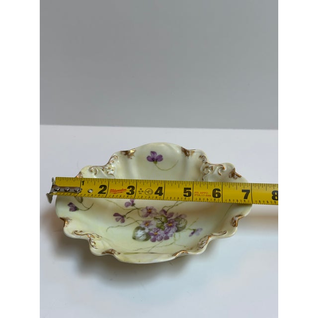Victorian Antique 1900s Limoges France Handprinted Floral Scalloped Edges Gold Trim Serving Dish 7" For Sale - Image 3 of 16