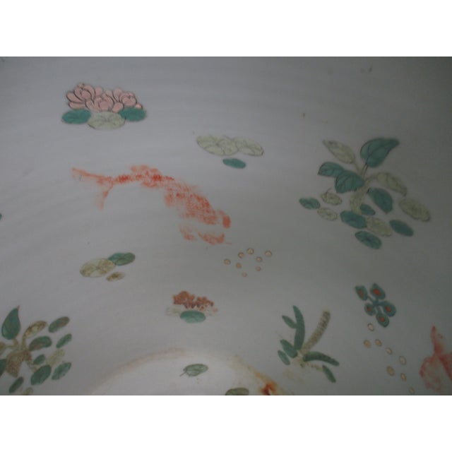 Black 1940s Chinese Jardiniere Hand-Painted Porcelain Koi Fish Planter & Stand For Sale - Image 8 of 10