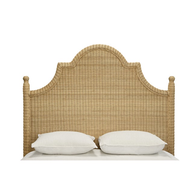 2020s Matthew Izzo Home Chamberlain Queen Rattan Bed Frame With Arched Headboard, Side Rails, and Footboard in Rattan With Wood Feet For Sale - Image 5 of 8
