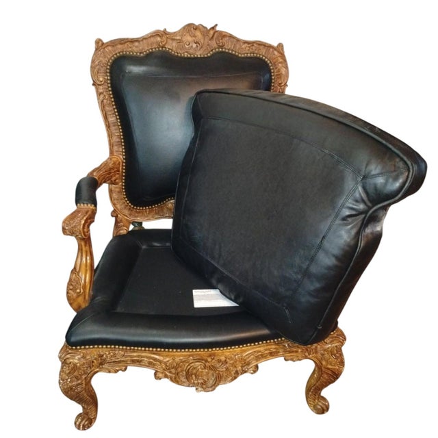 Wood Elevate Your Estate With the Timeless Grandeur of This Exceptional Pair of Maitland-Smith Rococo Revival Armchairs. For Sale - Image 7 of 11