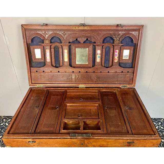 Antique Anglo-Indian Marriage Dowry Campaign Chest on Wheels, 1900s For Sale - Image 17 of 18