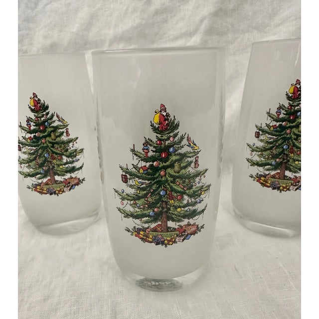 Vintage Spode Christmas Tree Frosted Tumblers, with its Christmas tree on front with a holly branch on back. Perfect to...