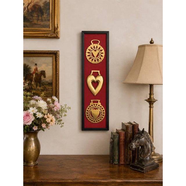 English Framed Antique English Horse Brass "Heart" Trio For Sale - Image 3 of 3
