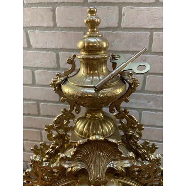 Antique French Rococo Revival Bronze Garniture Clock Set With Candelabras For Sale - Image 9 of 11