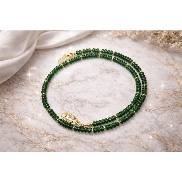 Vintage 14k Gold Tsavorite Bead Choker Necklace, 65 Carats, 16.5" For Sale In Cleveland - Image 6 of 7