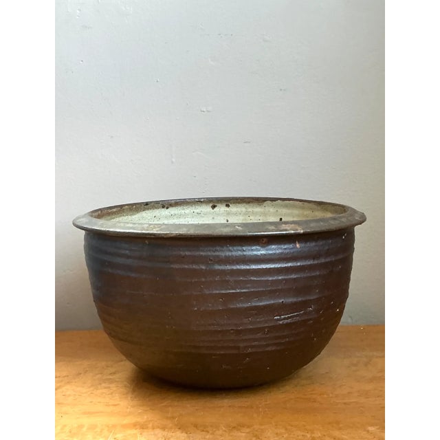 Brown Vintage Monumental Rustic Brown Ceramic Bowl For Sale - Image 8 of 12