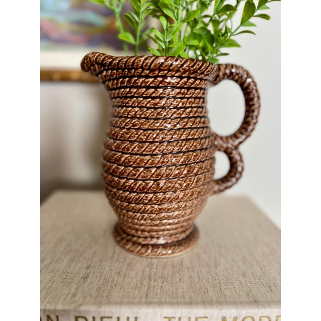 Vintage Govancroft Brown Rope Scottish Ceramic Pitcher For Sale - Image 4 of 6