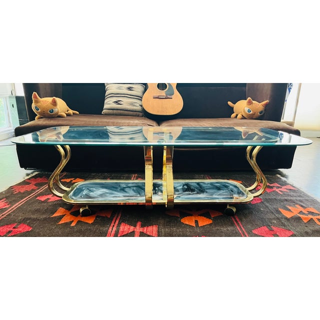Brass Brass and Glass Coffee Table Hollywood Regency Glam For Sale - Image 8 of 13