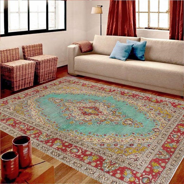 Enhance your living space with this stunning vintage Persian hand-knotted wool rug, a true showstopper that effortlessly...