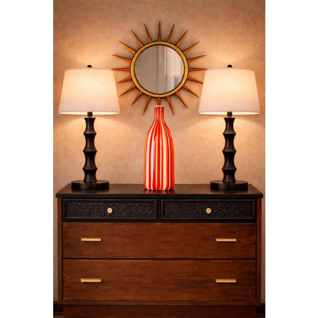 Red Late 20th Century Murano-Style Red & Orange Striped Art Glass Vase – Tall Hand-Blown Statement Piece For Sale - Image 8 of 9