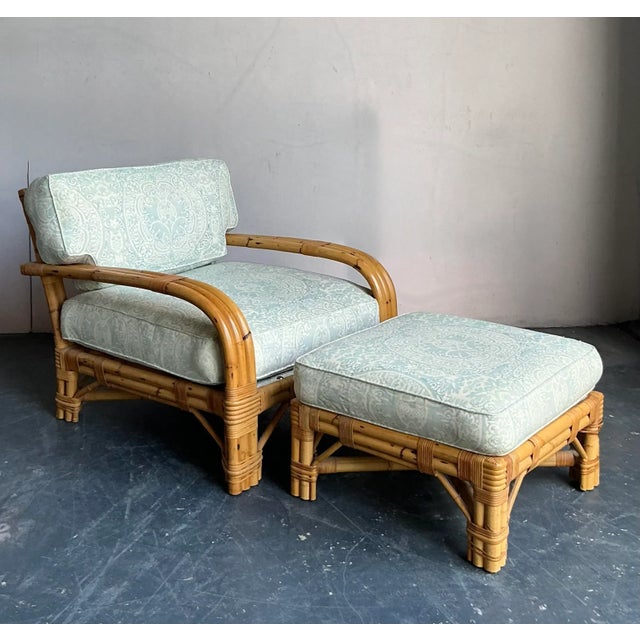 Bielecky Brothers Vintage Boho Bielecky Brothers Rattan Lounge Chair With Ottoman For Sale - Image 4 of 8