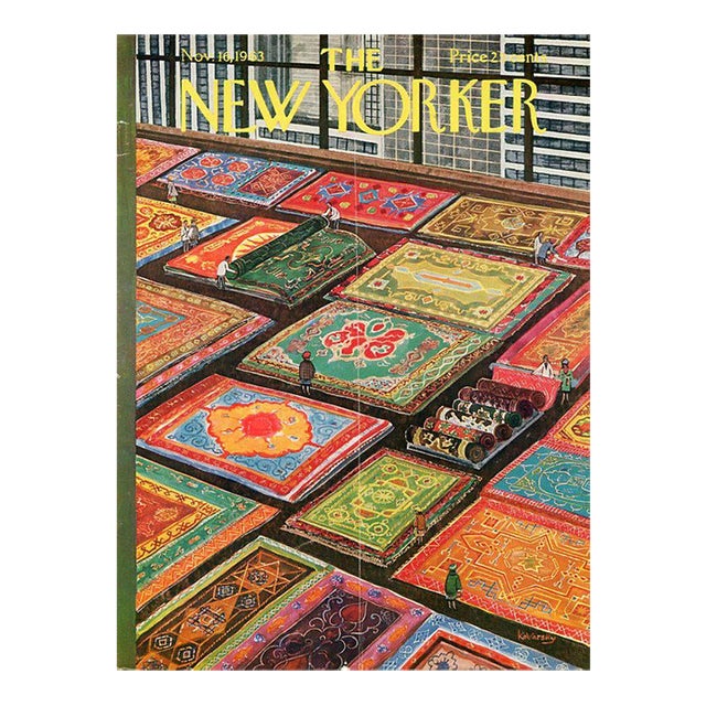 1963 Vintage New Yorker Magazine Cover by Anatol Kovarsky, November 16, Oriental Carpets For Sale