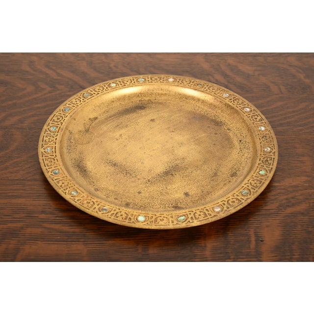 Early 20th Century Tiffany Studios New York Bronze Doré Large Tray With Abalone Inlay For Sale - Image 5 of 13