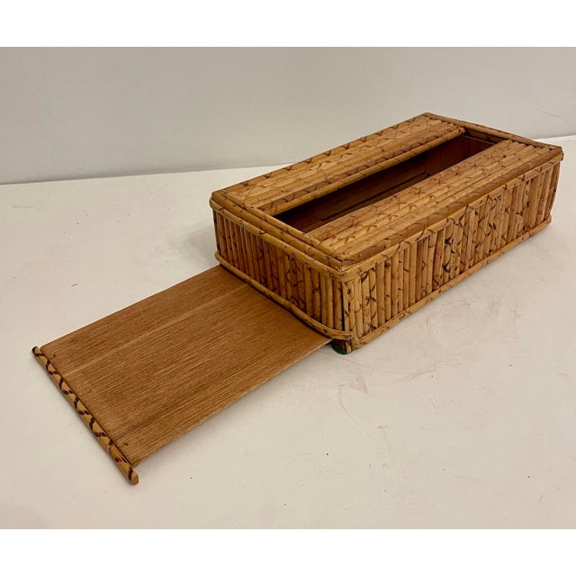 Mid 20th Century Wicker Bamboo Tissue Box Cover Holder in the Crespi Style For Sale - Image 5 of 8
