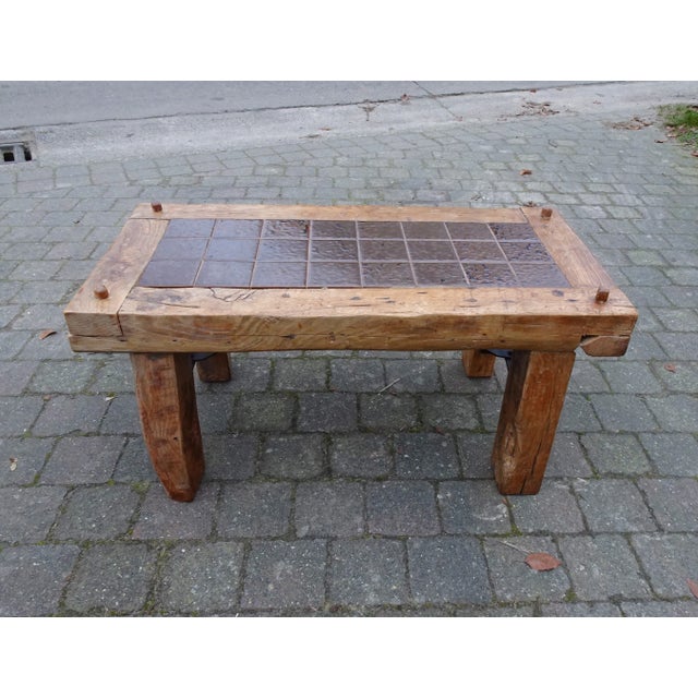 Black Brutalist Oak, Ceramic and Metal Coffee Table For Sale - Image 8 of 8