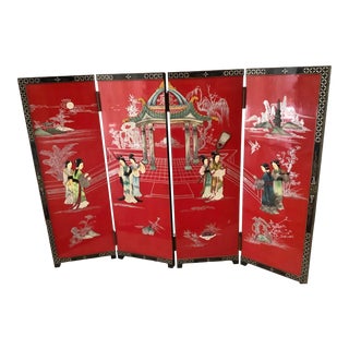 Vintage 4-Panel Room Divider with Geisha Scene For Sale