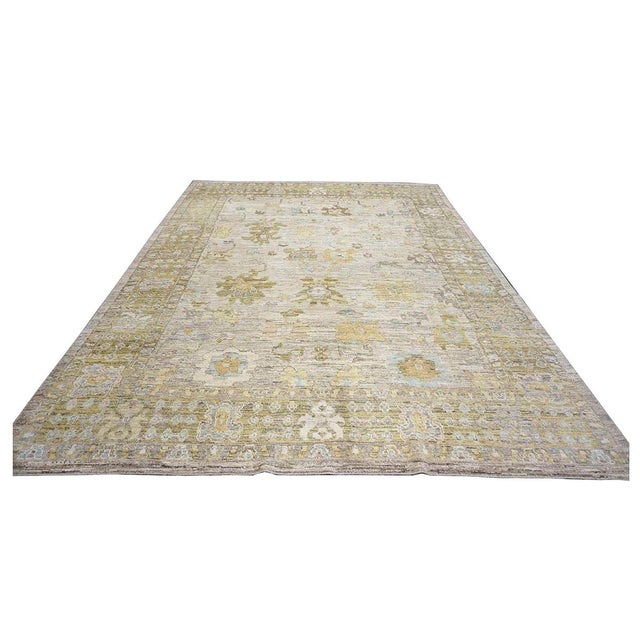 21st Century Turkish Oushak Wool 10x13 Slate & Olive Green Handmade Area Rug #1144096 For Sale - Image 4 of 15