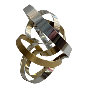 Chrome and Brass Ribbon Motif Abstract Tabletop Sculpture