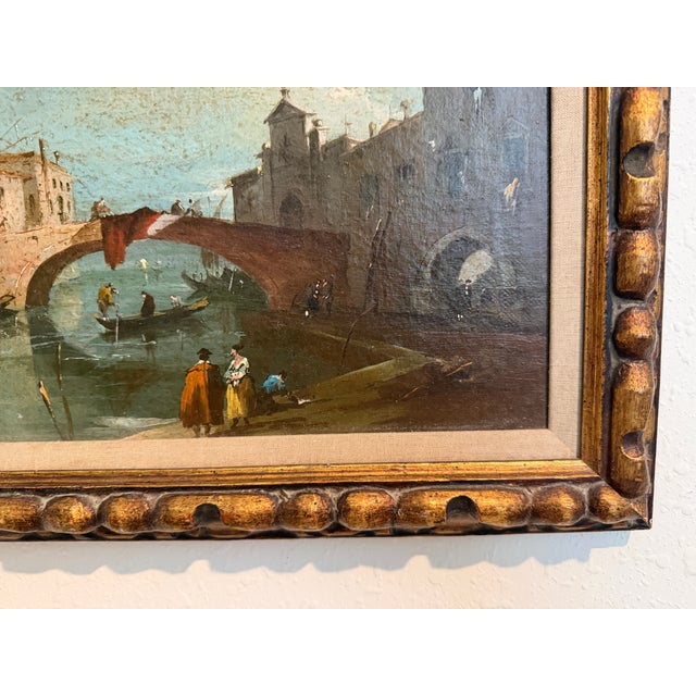 Antique Venetian Canal Scene Oil Painting Gondolas Bridge Italian Landscape For Sale In Jacksonville, FL - Image 6 of 8