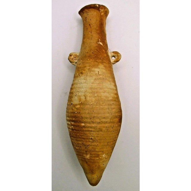 Ancient Terracotta Elongated Piriform Body Transport Amphora on Stand For Sale In Miami - Image 6 of 13
