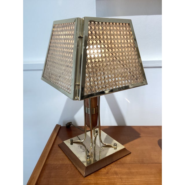 Brass and Wicker Table Lamp, 1970s, in Very Good conditions. Designed 1970 to 1979 European Plug (up to 250V).The wiring...