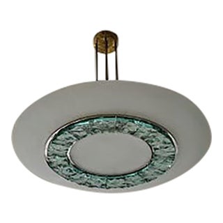 Custom Contemporary Frosted Glass and Brass Flush Mount Pendant Light For Sale