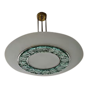 Custom Contemporary Frosted Glass and Brass Flush Mount Pendant Light