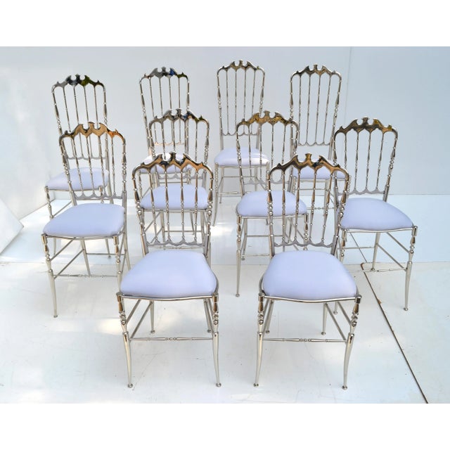 Mid-Century Modern Maison Baccarat Crystal Room Restaurant Style Nickel Plated Dining Chair Set 10 For Sale - Image 3 of 13