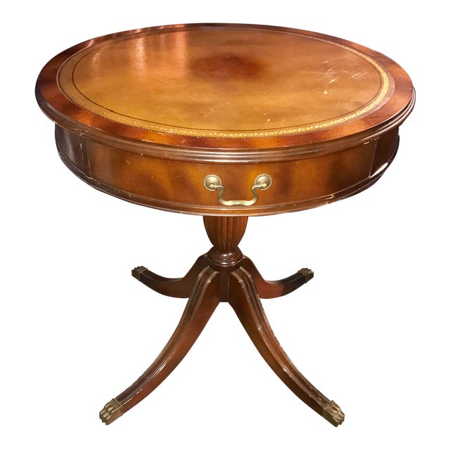 Leather Top Duncan Phyfe Round Drum Pedestal Table Chairish