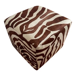 Williams Sonoma Zebra Print Leather Ottoman For Sale