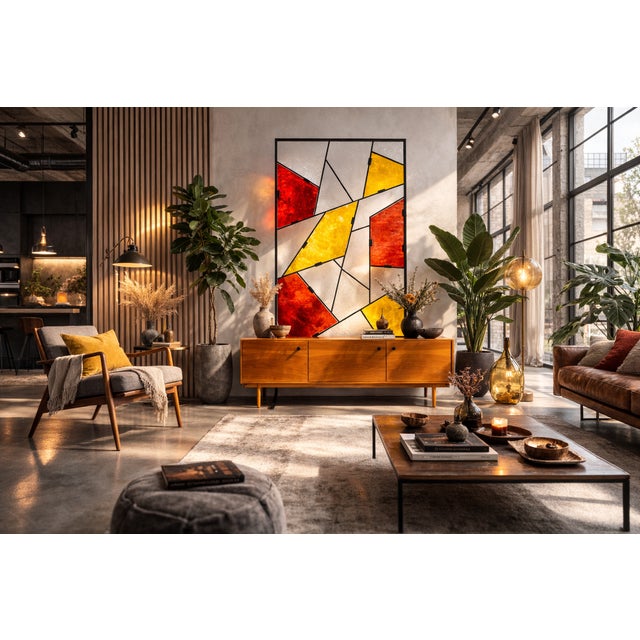 Mid-Century Modern Geometric Room Divider with Textured Colored Glass, 1970s For Sale - Image 13 of 16