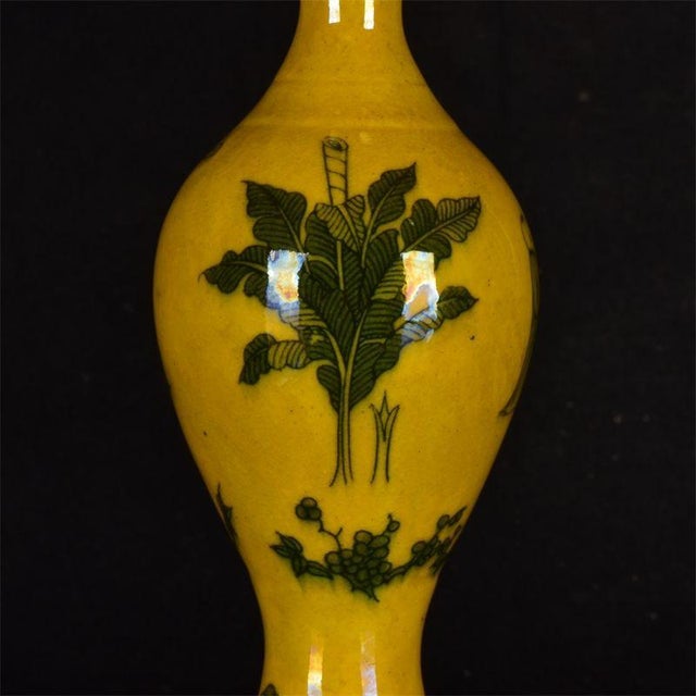 Ceramic Yellow Glaze Figural Porcelain Olive Vase, Chinoiserie Decor Vessel For Sale - Image 7 of 8