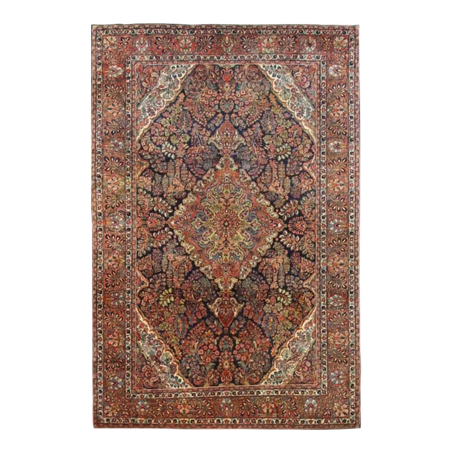 Antique Persian Mohajeran Sarouk Blue Carpet, 6'11" X 10'3" For Sale