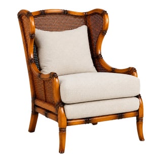1970s Cane and Bamboo Frame Wing Chair For Sale